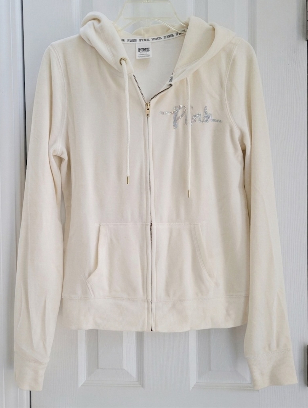VS PINK Sequins Velour 2 Piece Set Hoodie Sparkle‎ Flare Leg Sweatpants Size M
